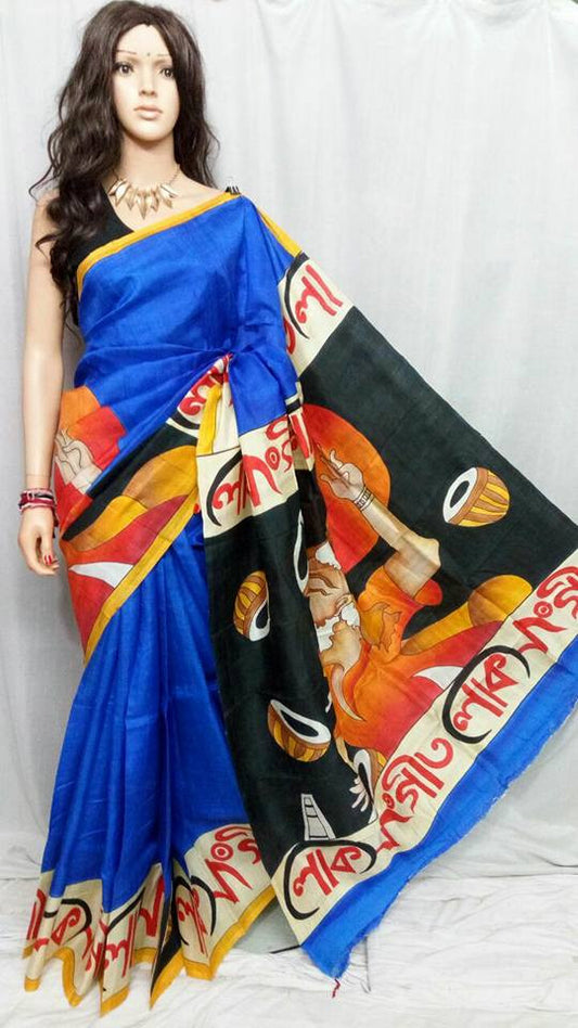 Blue Pure Silk Mark Certified Murshidabad Silk Sarees - Dailybuyys