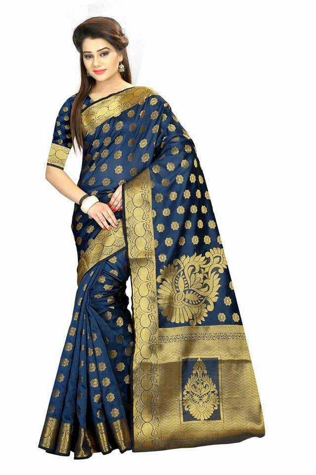 Blue & Golden Banarasi Silk Sarees