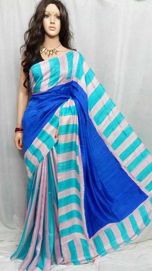 Blue Pure Silk Mark Certified Murshidabad Silk Sarees - Dailybuyys