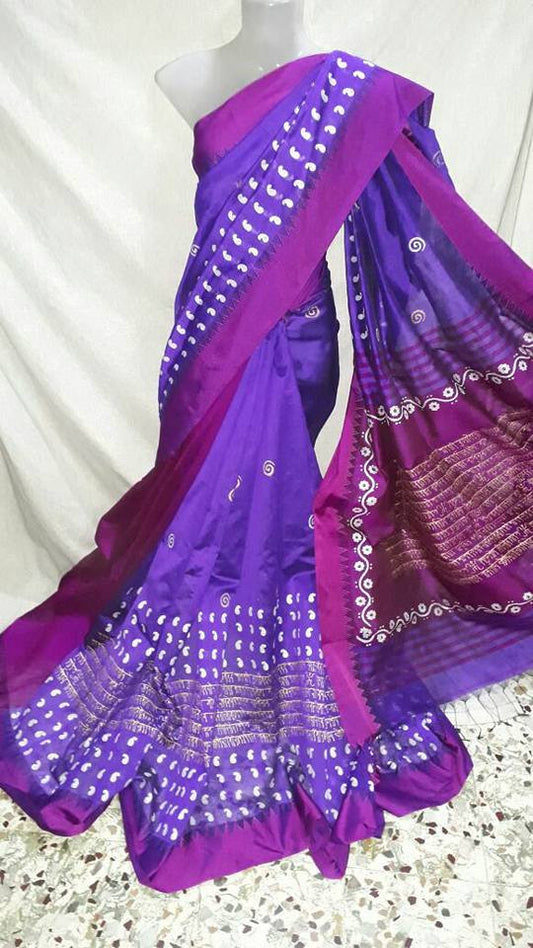 Violet Pure Silk Mark Certified Murshidabad Silk Sarees - Dailybuyys