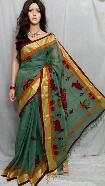 Green Applique Sarees