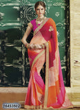 Traditional Pink Orange Red Crushed Georgette Sarees