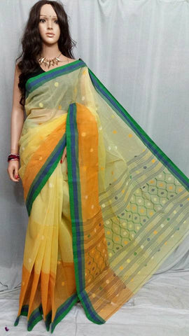 Yellow Pure Cotton Jamdani Sarees