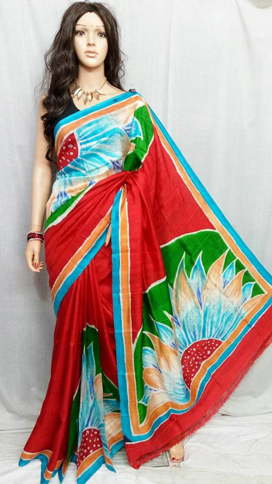 Red Pure Silk Mark Certified Murshidabad Silk Sarees - Dailybuyys