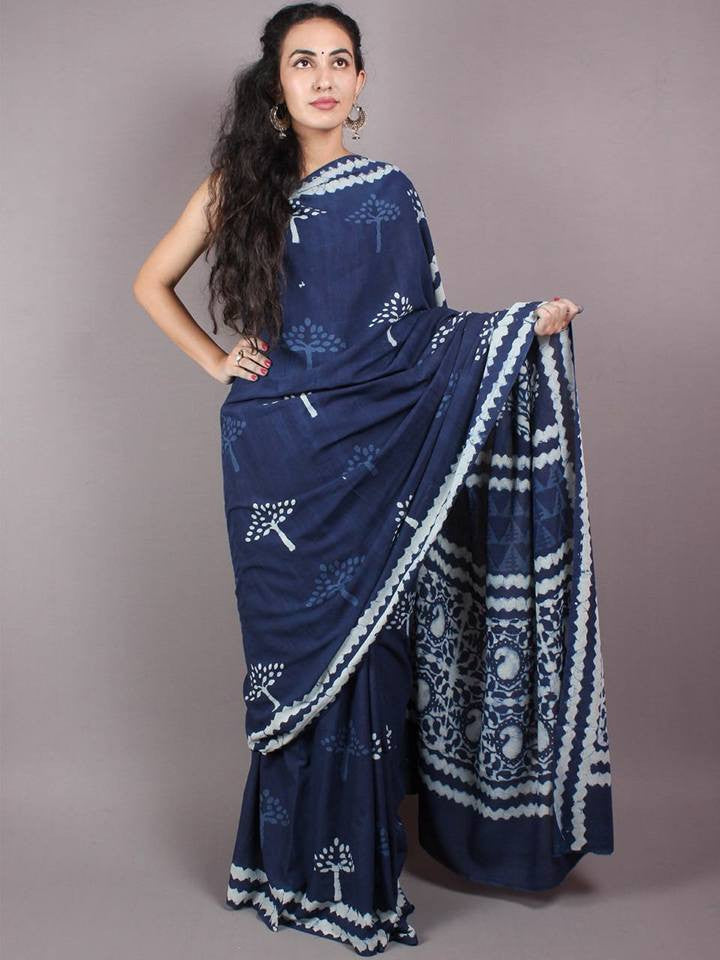 Blue Dabbu Printed Pure Cotton Sarees - Dailybuyys