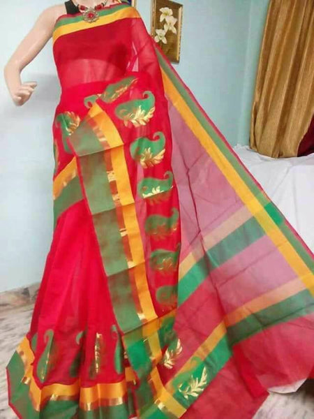 Red Pure Cotton Silk Sarees