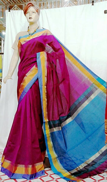 Magenta & Blue Pure Cotton Silk Sarees