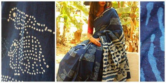 Blue Dabbu Printed Pure Cotton Sarees - Dailybuyys