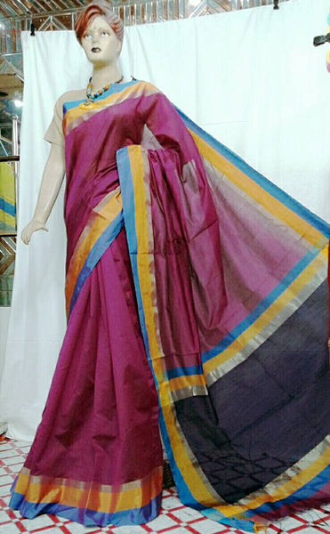 Magenta & Multi Pure Cotton Silk Sarees