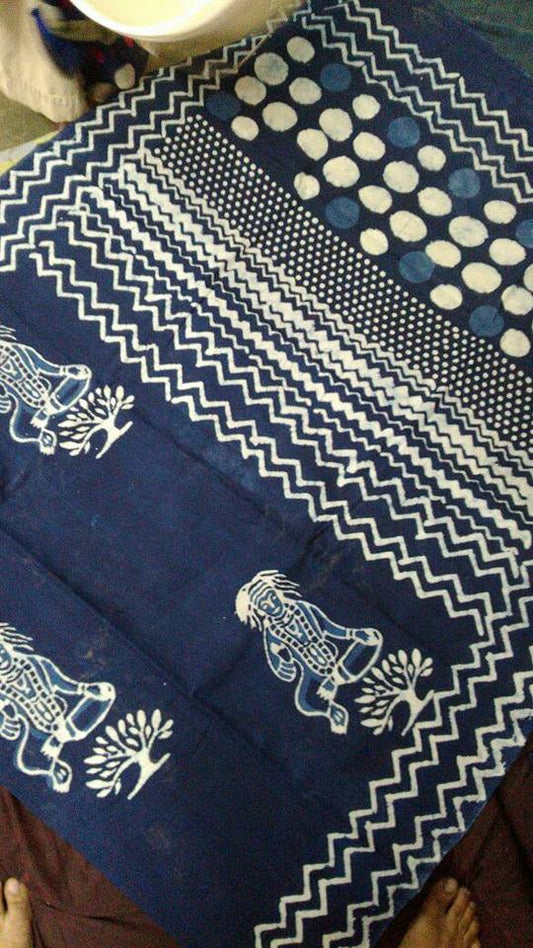 Blue Dabbu Printed Pure Cotton Sarees - Dailybuyys