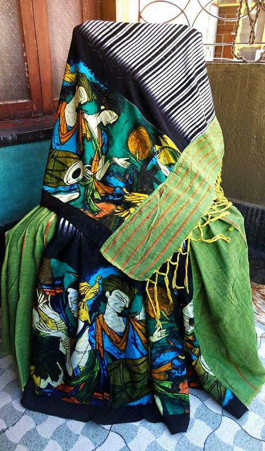 Green Pure Cotton Khesh Sarees - Dailybuyys