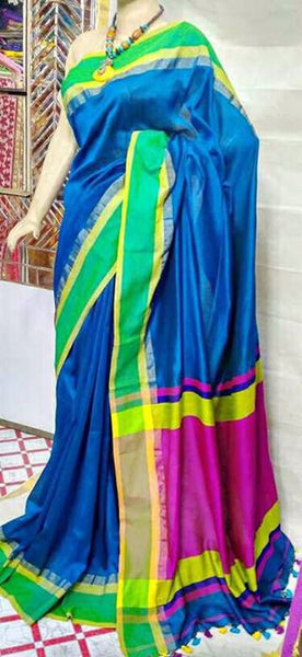 Blue Pink Bengal Handloom Khadi Sarees