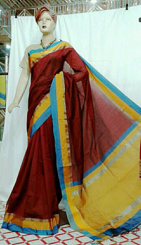 Red & Yellow Multi Pure Cotton Silk Sarees