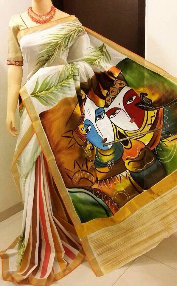 Kasavu Onam Special Traditional Kerala Cotton Saree Full Embroidery For  Women - | eBay