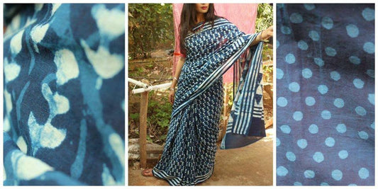 Blue Dabbu Printed Pure Cotton Sarees - Dailybuyys