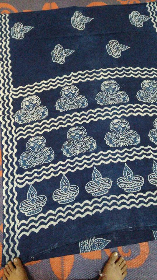 Blue Dabbu Printed Pure Cotton Sarees - Dailybuyys