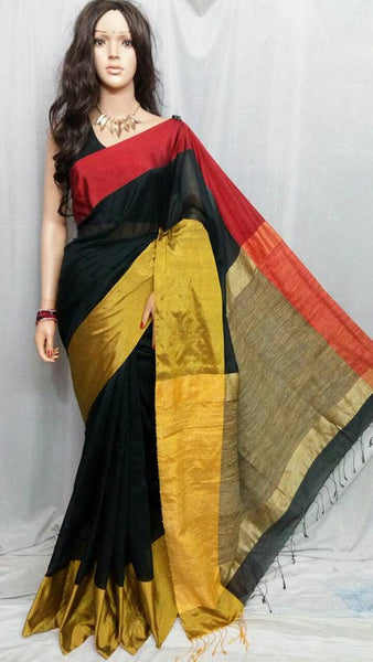 Black Mahapar Pure Cotton Silk Sarees