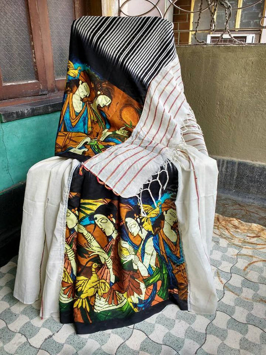 White Pure Cotton Khesh Sarees - Dailybuyys