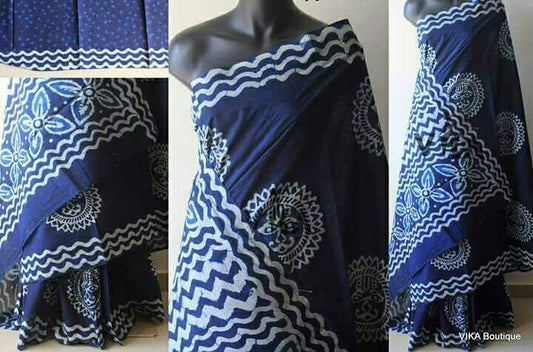 Blue Dabbu Printed Pure Cotton Sarees - Dailybuyys