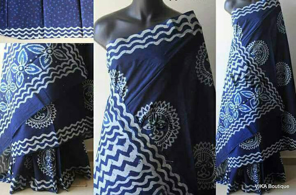 Blue Dabbu Printed Pure Cotton Sarees