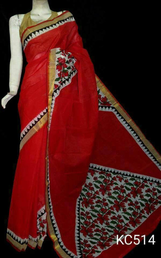 Red Kerala Pure Cotton Sarees - Dailybuyys