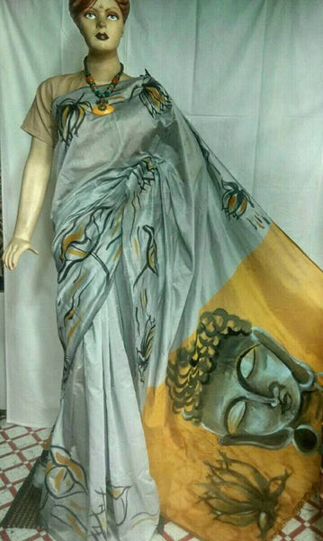 Grey & Mustard Handloom Resom Hand Print Collection