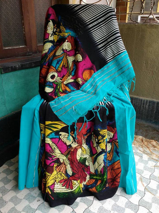 Blue Pure Cotton Khesh Sarees - Dailybuyys