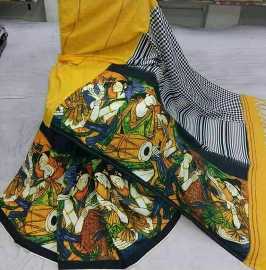 Yellow Pure Cotton Khesh Sarees - Dailybuyys