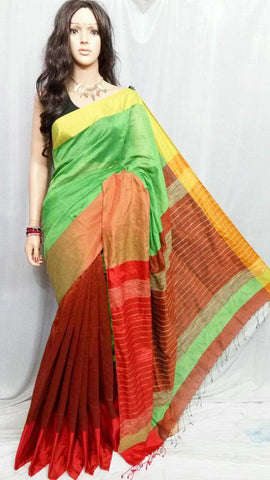 Green & Red Mahapar Pure Cotton Silk Sarees