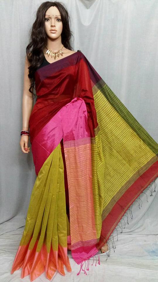Red & Multi Mahapar Pure Cotton Silk Sarees - Dailybuyys