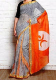 Grey & Orange Kerala Pure Cotton Sarees