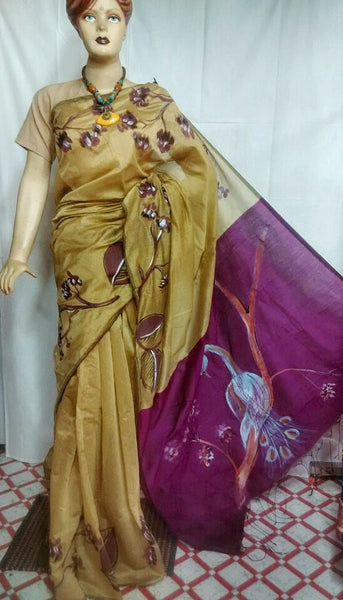 Beige Handloom Resom Hand Print Collection