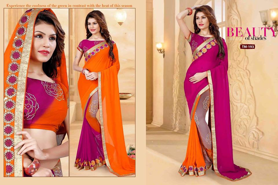 Orange & Magenta Georgette Sarees