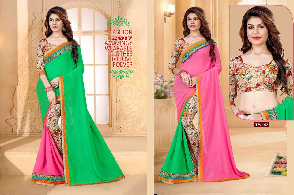 Pink & Green Georgette Sarees