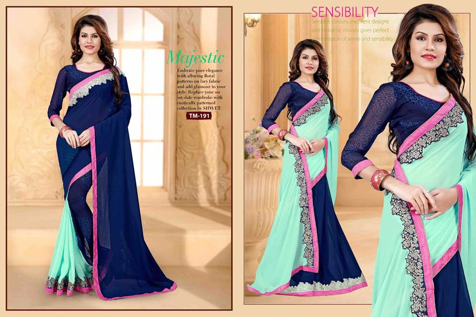 Blue & Sea Green Georgette Sarees