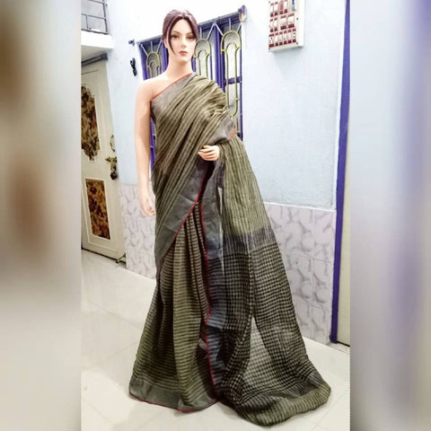 Grey Pure Linen Sarees