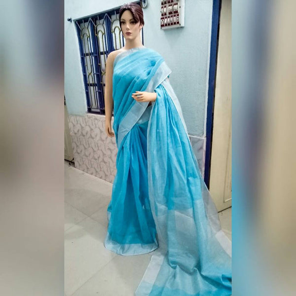 Blue Pure Linen Sarees