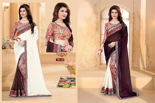 White & Brown Georgette Sarees