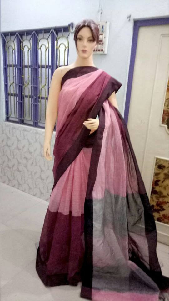 Pink & Maroon Pure Linen Sarees