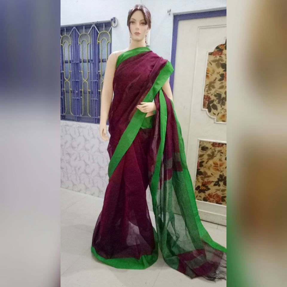 Maroon Pure Linen Sarees