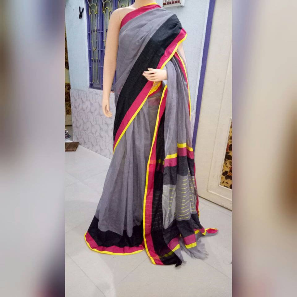 Grey & Black Pure Linen Sarees