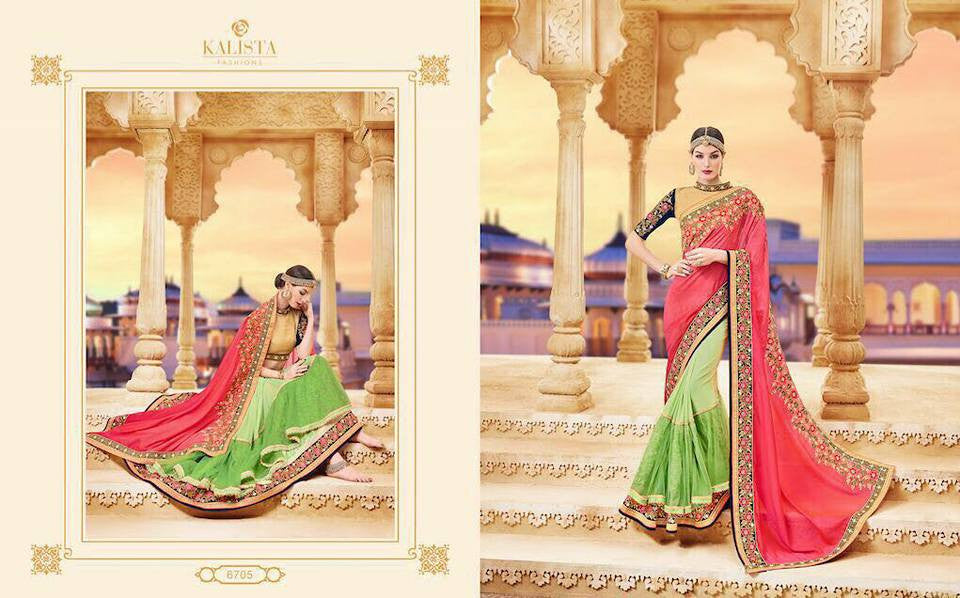 Pink & Green Georgette Party Wear Sarees