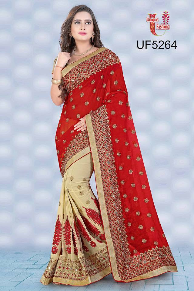 Red & Cream Party Wear Sarees