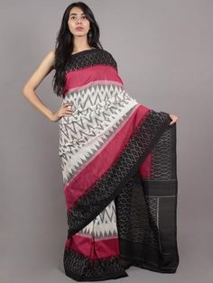 Black Red Pure Mulmul Batik Sarees