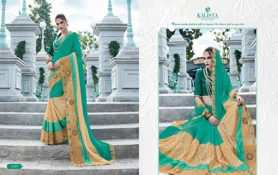 Green & Beige Georgette Sarees