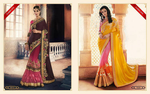 Brown ,Pink & Yellow ,Pink Georgette Party Wear Sarees