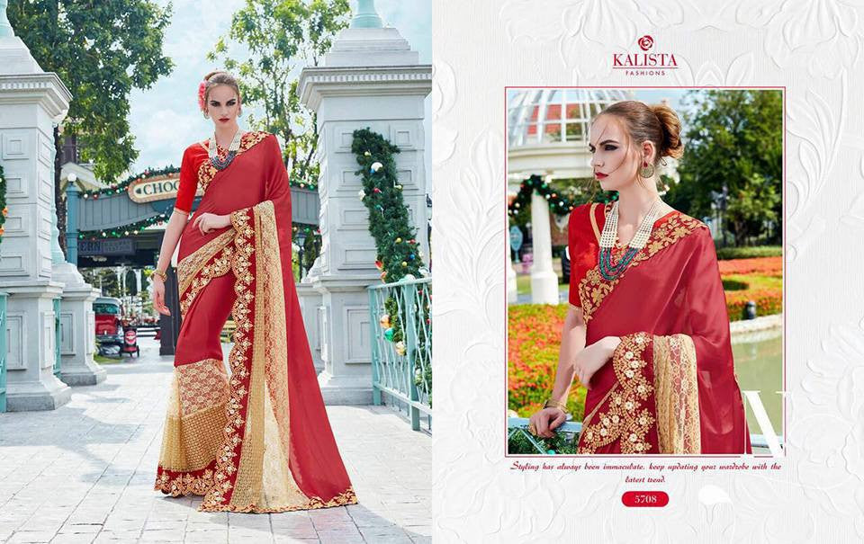 Red & Beige Georgette Sarees