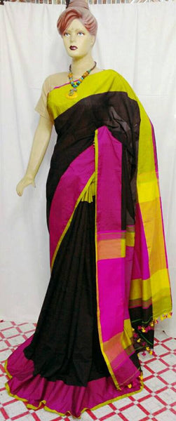 Black & Yellow Bengal Handloom Khadi Sarees