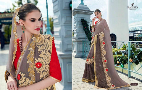 Grey & Brown Georgette Sarees