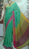 Green & Yellow Bengal Handloom Khadi Sarees